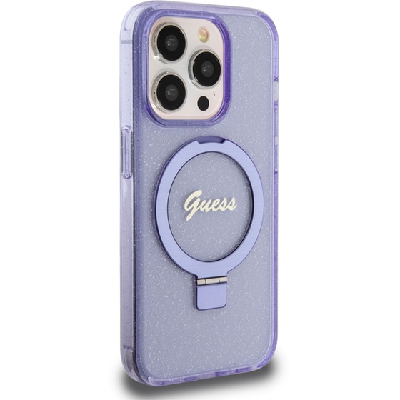 Guess Magsafe Ring Stand Glitter Hard Case Script Logo Θήκη Προστασίας Από Σιλικόνη – Iphone 15 Pro (διάφανη / Μωβ – Guhmp15lhrsgsu) image 3