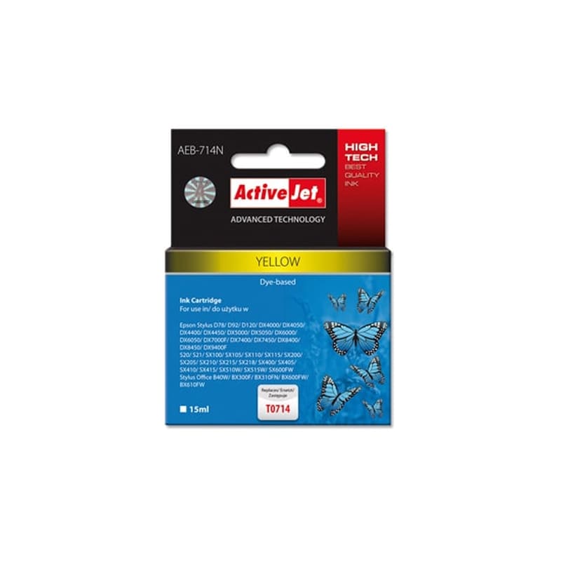 ACTIVEJET Συμβατό Epson T0714/T0894 Κίτρινο Μελάνι Εκτυπωτή AEB-714N