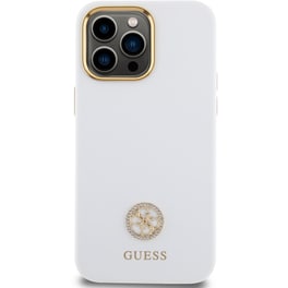 Guess  Quot;4g Strass Logo Collection Quot; Case Θήκη Προστασίας Από Σιλικόνη – Iphone 15 Pro Max (white – Guhcp15xm4dgph)