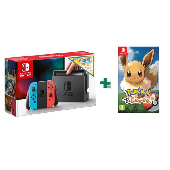 Nintendo Switch Summer Digital Bundle Blue/Neon Red & Pokemon: Let's Go, Eevee! image 0