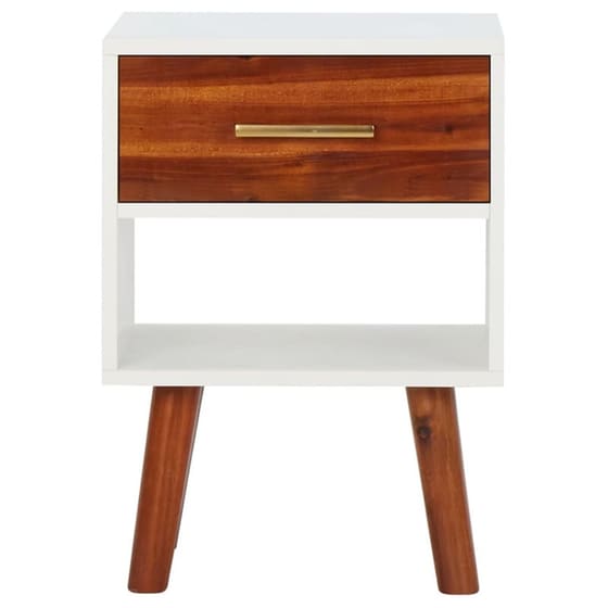Κομοδίνο Vidaxl Από Μασίφ Ξύλο Ακακίας 40x30x57 cm - Λευκό Ματ Καφέ image 1