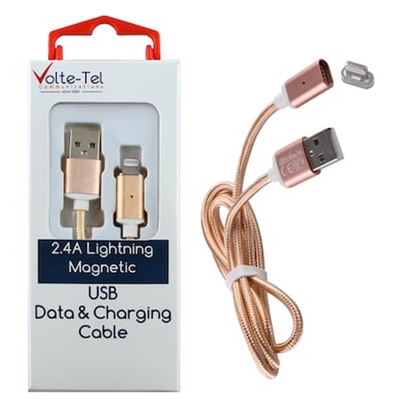Καλώδιο δεδομένων Volte-tel Vcd08 Magnetic Braided Lightning 2.4A 1m - Gold