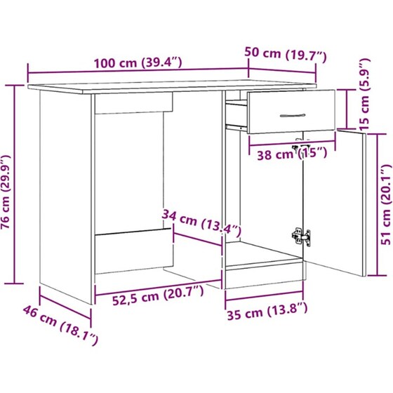 Γραφείο VidaXL από Επεξεργασμένο Ξύλο 100x50x76 cm - Artisan Δρυς image 9