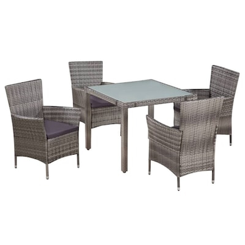 Vidaxl Σετ Τραπεζαρίας Εξ. Χώρου 5 Τεμ. Γκρι Συνθ. Ρατάν Με Μαξιλάρια