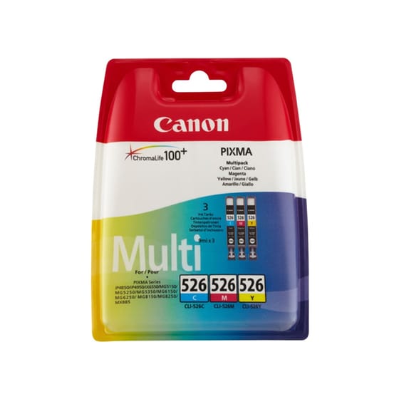 Canon CLI-526 Κυανό / Ματζέντα / Κίτρινο Πακέτο 3 Μελανιών Εκτυπωτή 4541B006 image 0