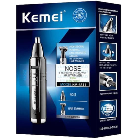 Trimmer KEMEI KM-6511 2 σε 1 Επαναφορτιζόμενο για Μύτη, Αυτιά και Φαβορίτες Μαύρο image 2