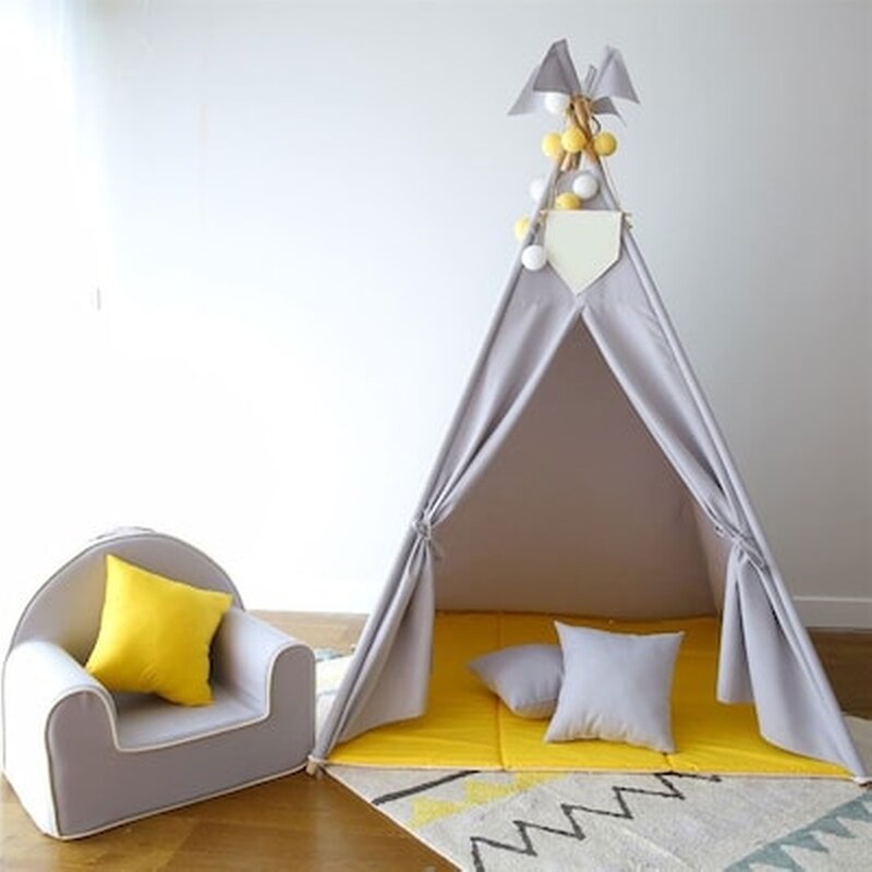 Mysunshine Παραμυθένια Παιδική Σκηνή Stone Grey με Στρωματάκι και Μαξιλάρια