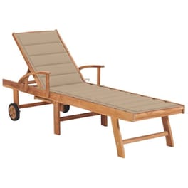 Ξαπλώστρα VidaXL με Μαξιλάρι από Μασίφ Ξύλο Teak 195x59.5  cm - Φυσικό Χρώμα Ξύλου/Μπεζ