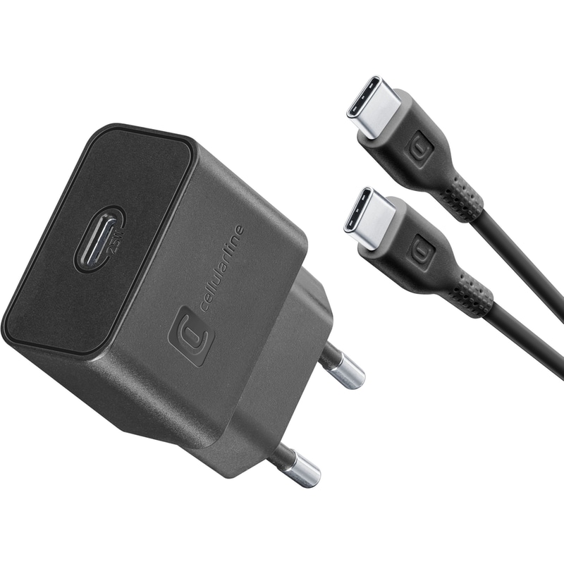 Σετ Φόρτισης Cellular Line Super Fast Charger Kit 25W με Καλώδιο USB-C σε USB-C 1m - Black