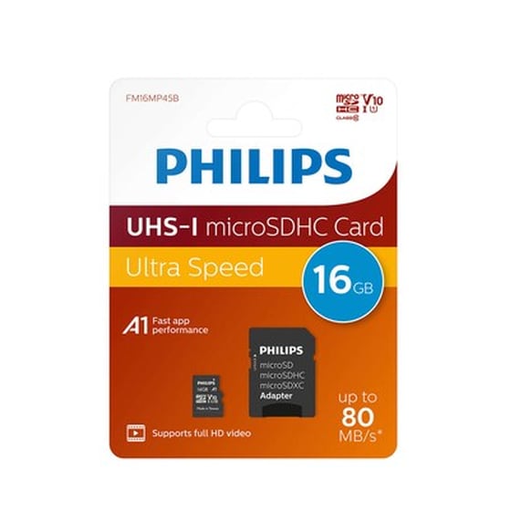 Philips microSDHC 16GB Class 10 U1 V10 A1 UHS-I με αντάπτορα image 1