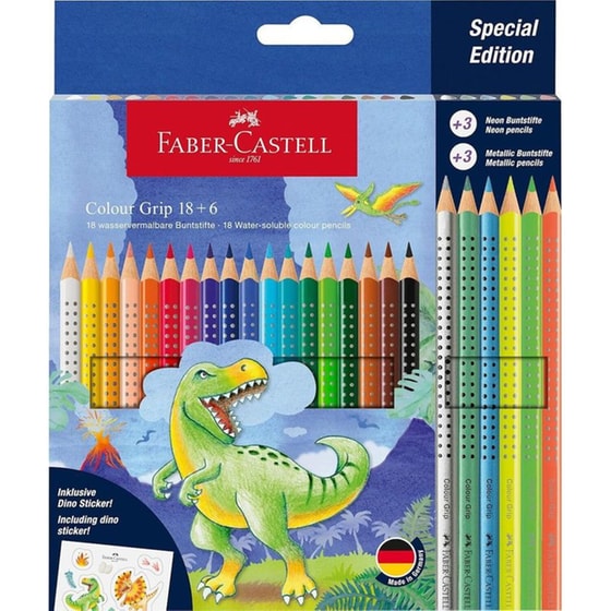 Ξυλομπογιές Ακουαρέλας Faber-Castell Metallic Fluo Δεινόσαυροι image 0