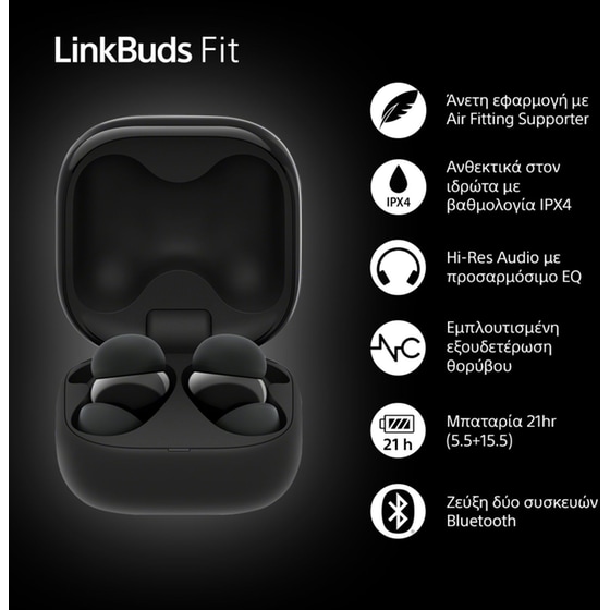 Ακουστικά Bluetooth Sony LinkBuds Fit Truly Wireless Noise Cancelling Bluetooth Earbuds - Black image 2