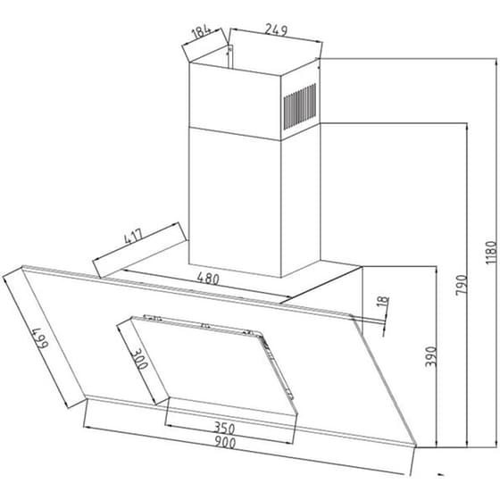 DAVOLINE FEEL BL GLASS 90 90 cm Μαύρο Απορροφητήρας Καμινάδα - Τζάκι image 2