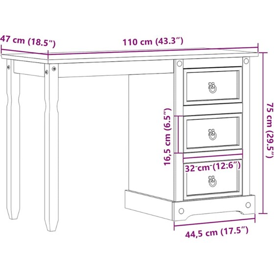 Μπουντουάρ VidaXL Corona από Μασίφ Ξύλο Πεύκου 110x47x75 cm image 8