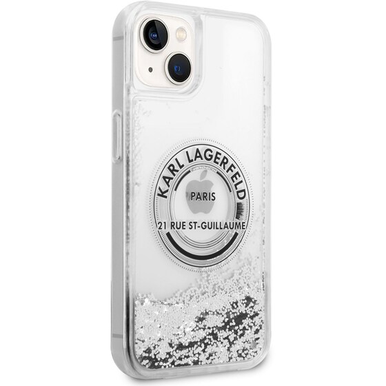 Θήκη Apple iPhone 14 - Karl Lagerfeld Liquid Glitter “Rue St. Guillaume Logo Collection” Translucent Case - Clear/Silver Glitter image 4