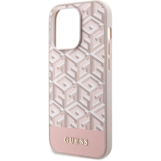 Θήκη Apple iPhone 14 Pro Max - Guess gcube Stripes Collection Magsafe PU Leather Case - Ροζ image 1