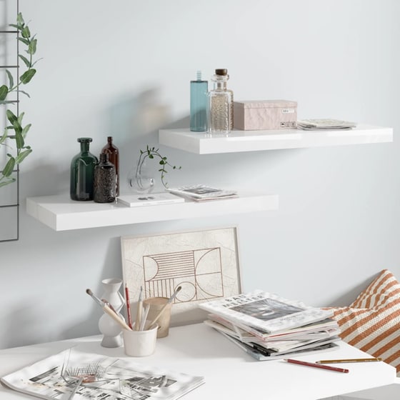 Ράφια Τοίχου VidaXL από MDF 60x23.5x3.8 cm 2 Τμχ - Λευκό/Γυαλιστερό image 1