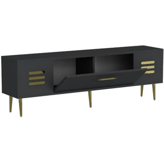 Έπιπλο Τηλεόρασης 24Mall Delta από Μοριοσανίδα 140x29.6x45 cm - Ανθρακί/Χρυσό image 2