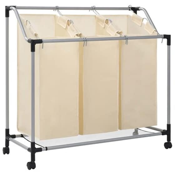 Vidaxl Καλάθι Διαχωρισμού Απλύτων Με 3 Σάκους Κρεμ Από Ατσάλι image 1