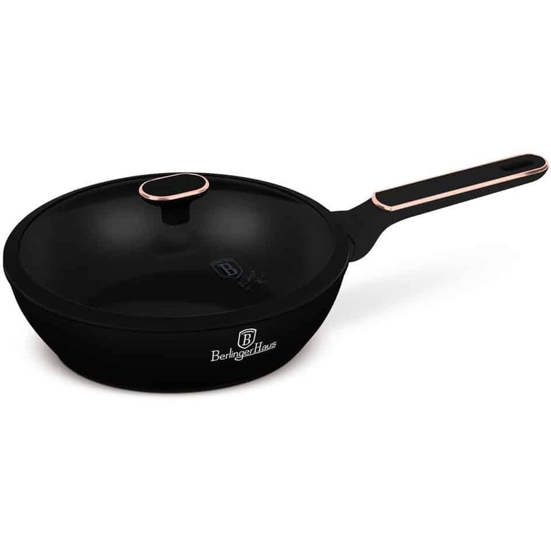 Αντικολλητικό Βαθύ Τηγάνι με Καπάκι BERLINGER HAUS Black Rose Collection BH-8352 24 cm Μαύρο