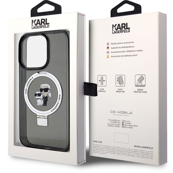 Θήκη Karl Lagerfeld iPhone 14 Pro - Karl Lagerfeld Magsafe Ringstand Case Karl & Choupette’s Head - Black image 3