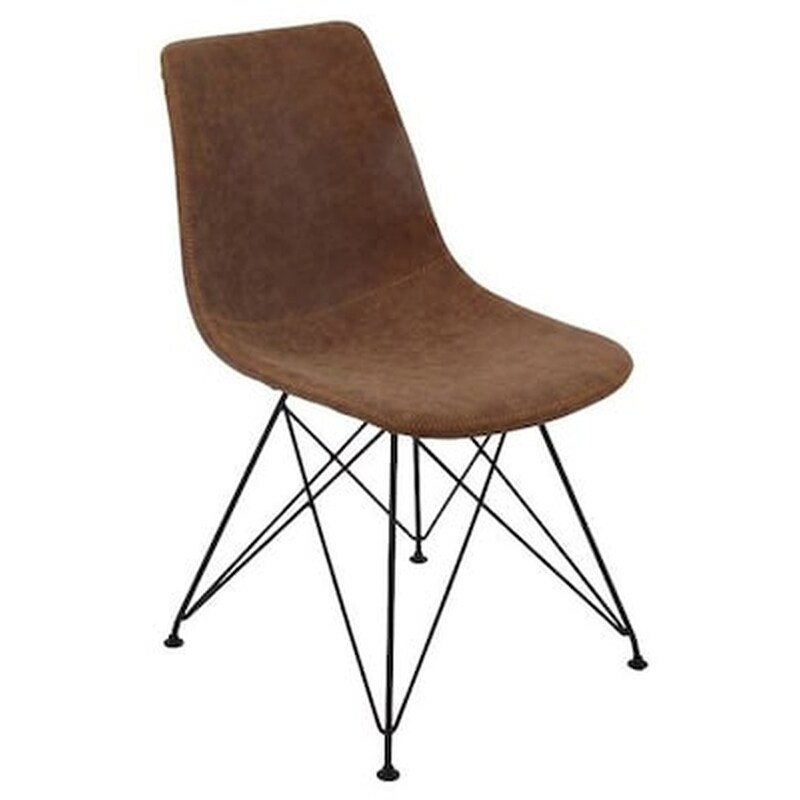 WOODWELL Καρέκλα Woodwell Μεταλλική/Δερματίνη Σετ 4 Τμχ - Vintage Καφέ