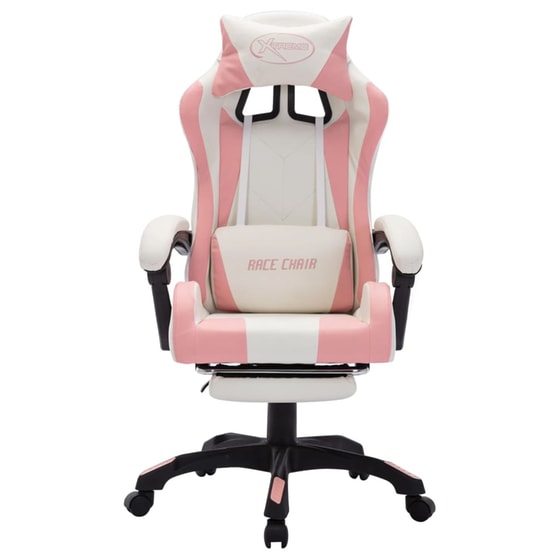 Καρέκλα Gaming VidaXL Racing LED RGB με Υποπόδιο από Τεχνητό Δέρμα - Λευκή/Ροζ image 3