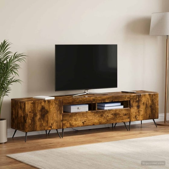 Έπιπλο Τηλεόρασης VidaXL BREDA με LED 3 τμχ 198 x 35 x 43 cm - Καπνιστή Δρυς image 2