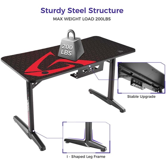 Γραφείο Gaming  Eureka Ergonomic από Carbon Fiber 120x60cm - Μαύρο/Κόκκινο image 15