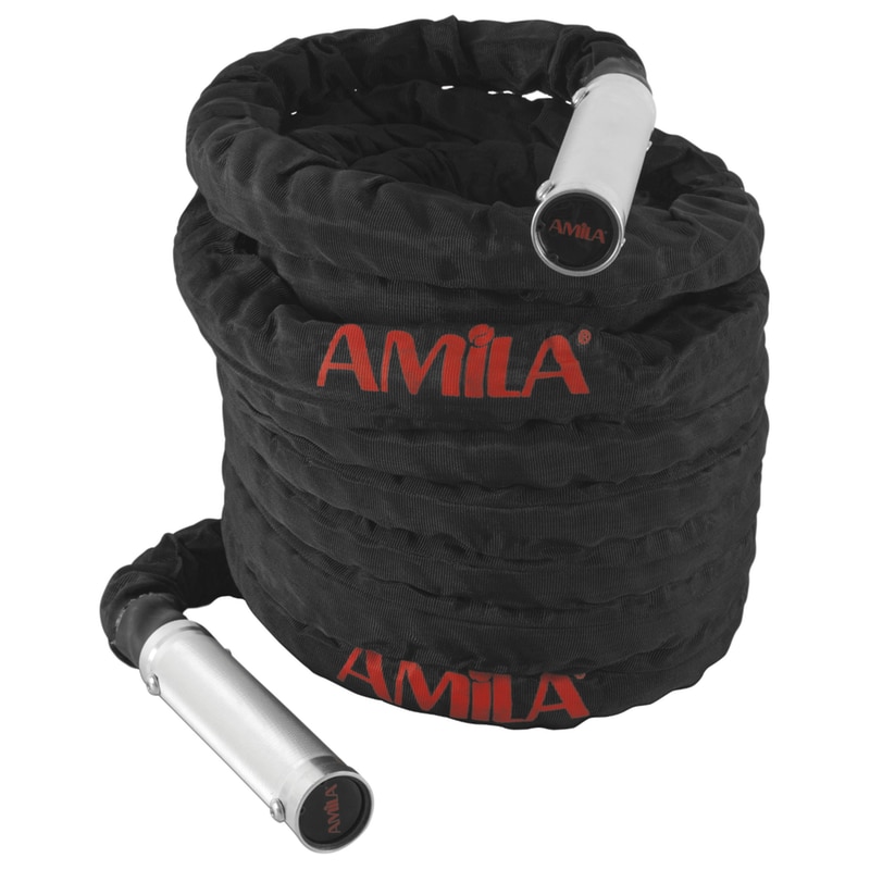 Σχοινί Crossfit Amila Battle Rope 9m με Χερούλια Αλουμινίου - Μαύρο