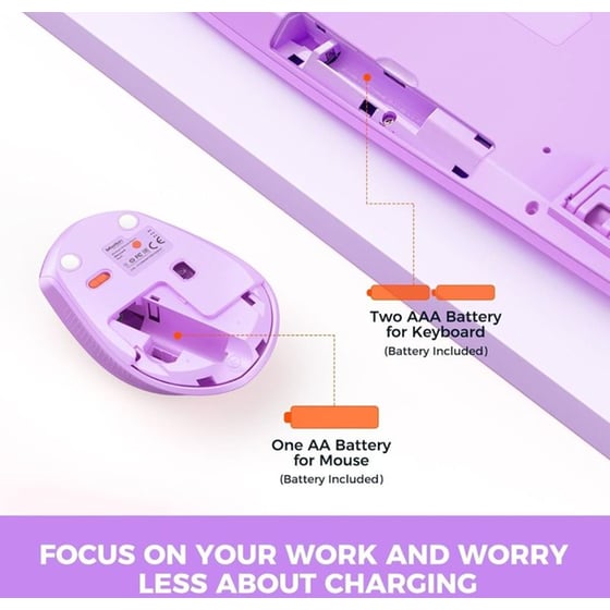 Meetion DirectorA Εργονομικό Combo Σετ Ασύρματο Πληκτρολόγιο & Ποντίκι Μωβ image 3