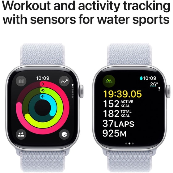 Apple Watch Series 10 GPS + Cellular 42mm Silver Aluminum Case with Blue Cloud Sport Loop image 2