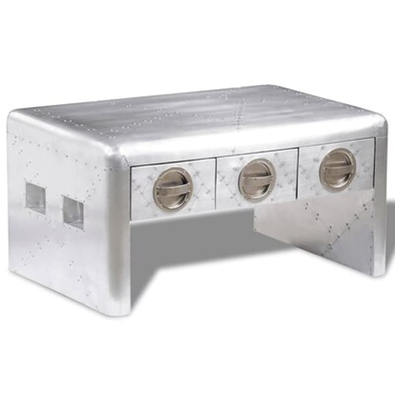 Τραπεζάκι Σαλονιού VidaXL Vintage Aviator από Αλουμίνιο 80x50x40cm - Ασημί