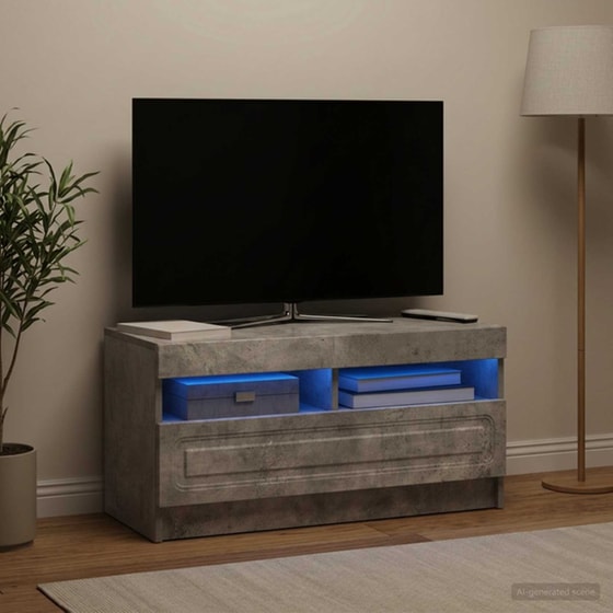 Έπιπλο Τηλεόρασης με LED VidaXL από Επεξεργασμένο Ξύλο - Γκρι Σκυροδέματος image 2