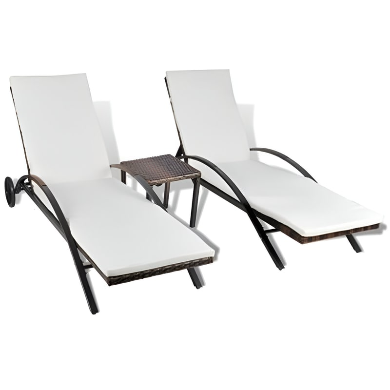 Σετ Ξαπλώστρες VidaXL με Τραπέζι από Συνθετικό Ρατάν 200x65x39 cm- Κρεμ