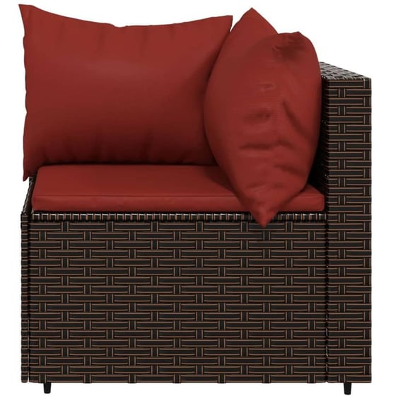 Γωνιακός Καναπές Κήπου VidaXL με Μαξιλάρια από Συνθετικό Ρατάν 63x63x57.4 cm - Καφέ/Κόκκινο image 3