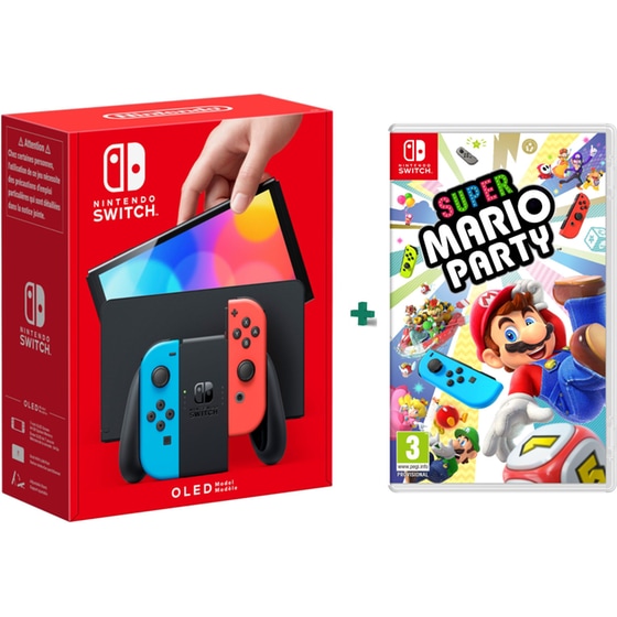Nintendo Switch OLED Model Neon Blue/Neon Red & Super Mario Party image 0
