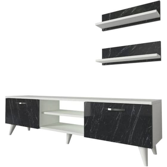 Έπιπλο Τηλεόρασης 24Mall Pianosa από Μοριοσανίδα 150x29.5x40.6 cm  - Λευκό/Μαύρο image 0