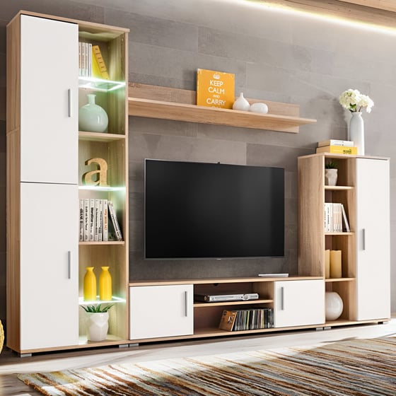 Έπιπλο Τηλεόρασης  VidaXL Μοριοσανίδα Δρυς 260x30x180cm - Λευκό image 1