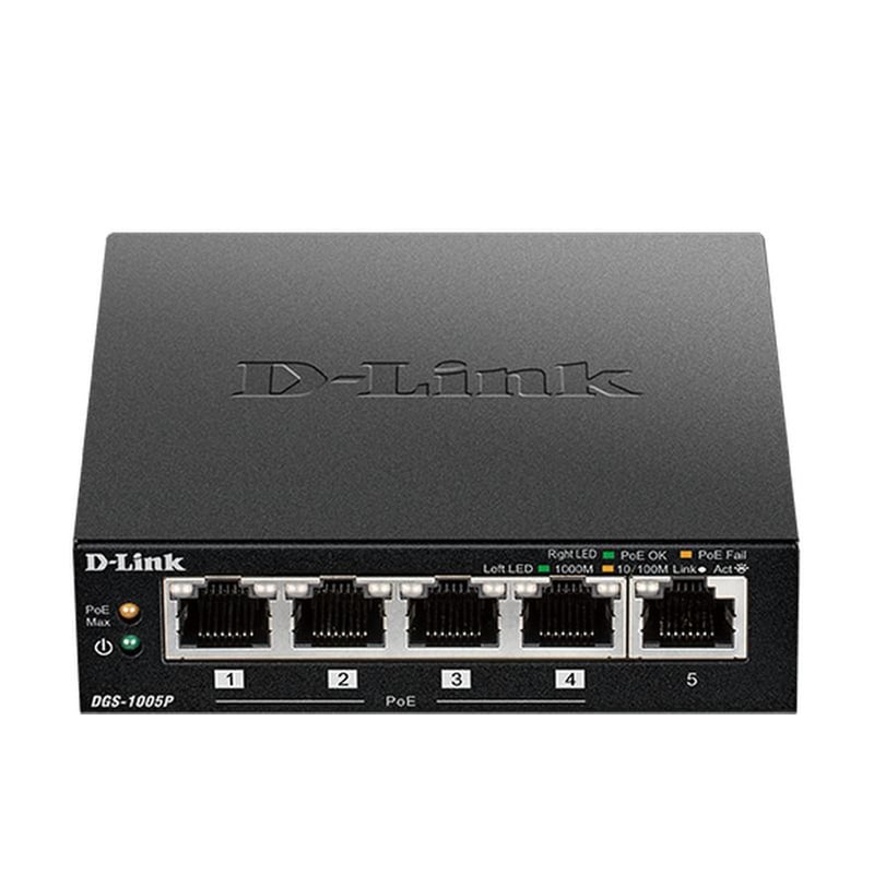 D-Link DGS-1005P Network Switch Unmanaged L2 Gigabit Ethernet (1000 Mbps) 5-Port PoE Support