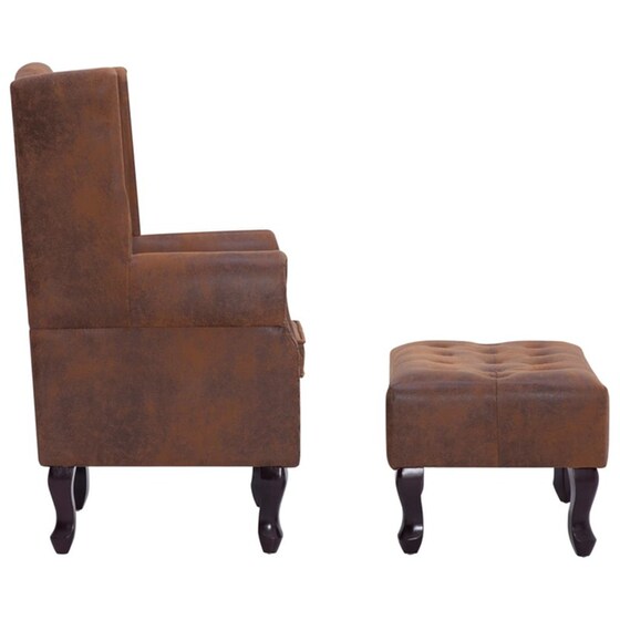 Πολυθρόνα VidaXL Chesterfield με Υποπόδιο από Συνθετικό Καστόρι - Καφέ image 1
