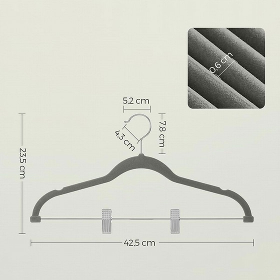 Κρεμάστρες Ρούχων Songmics από Βελούδο Crf12v 45x23 cm Σετ 12 Τμχ - Γκρι image 4