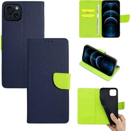 Θήκη Apple iPhone 15 Plus - Sonique Trend Book - Σκούρο Μπλε/Λαχανί