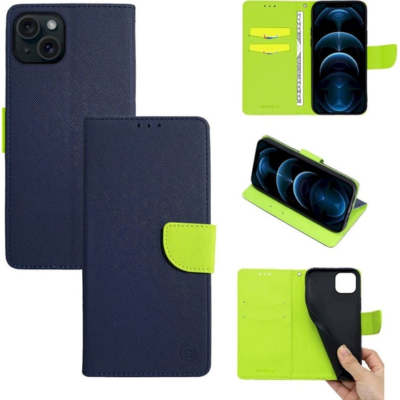 Θήκη Apple iPhone 15 Plus - Sonique Trend Book - Σκούρο Μπλε/Λαχανί image 0