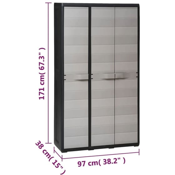 Ντουλάπα VidaXL Τρίφυλλη Πλαστική 97x38x171 cm - Γκρι/Μαύρη image 9