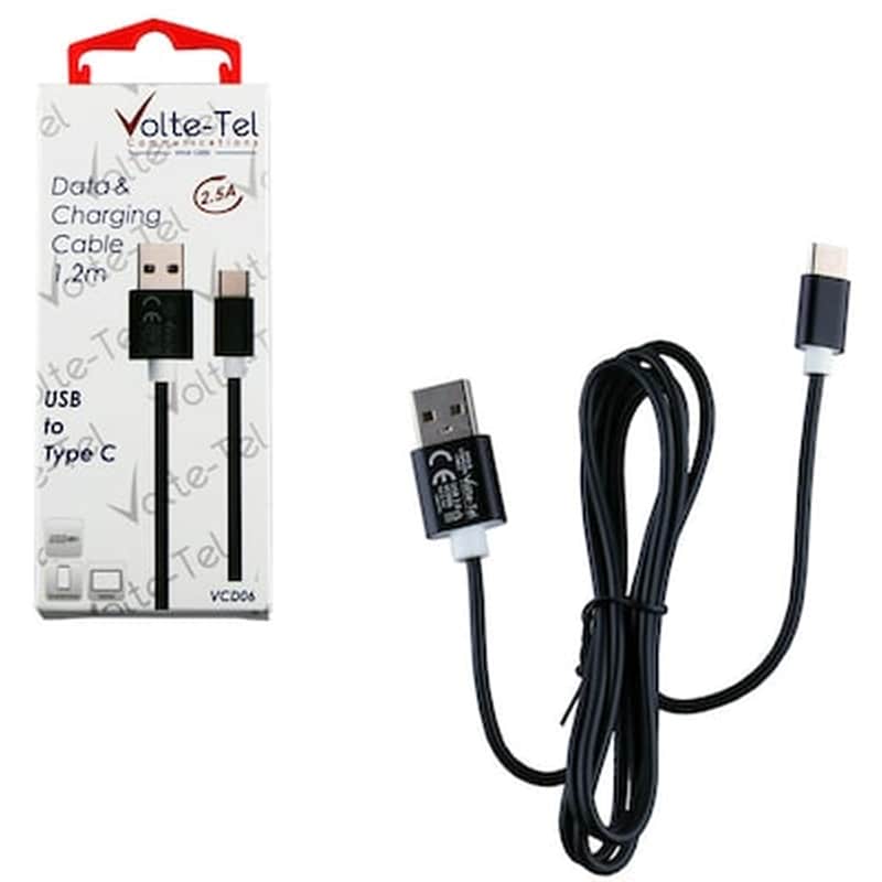 Καλώδιο δεδομένων Volte-tel Vcd06 Aluminium Usb-C 2.5A 1.2m - Black