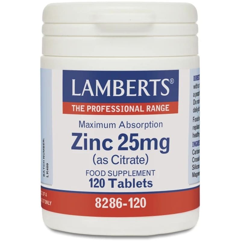 LAMBERTS Ειδικό Συμπλήρωμα Διατροφής Lamberts - Zinc (as Citrate) 25mg - 120 Ταμπλέτες