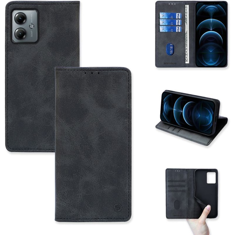 Θήκη Motorola Moto G14 4G/ Moto G54 5G - Sonique Vintage Magnet Wallet - Μαύρο