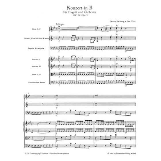 Βιβλίο Για Σύνολα Barenreiter Mozart - Concerto In Bb Major Basoon [pocket Score] image 2