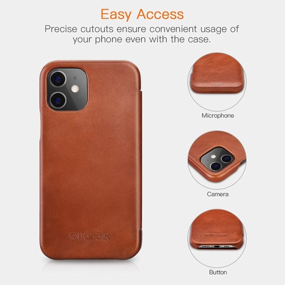 Θήκη Apple iPhone 12 Mini - Icarer Curved Edge Vintage Series - Brown image 2